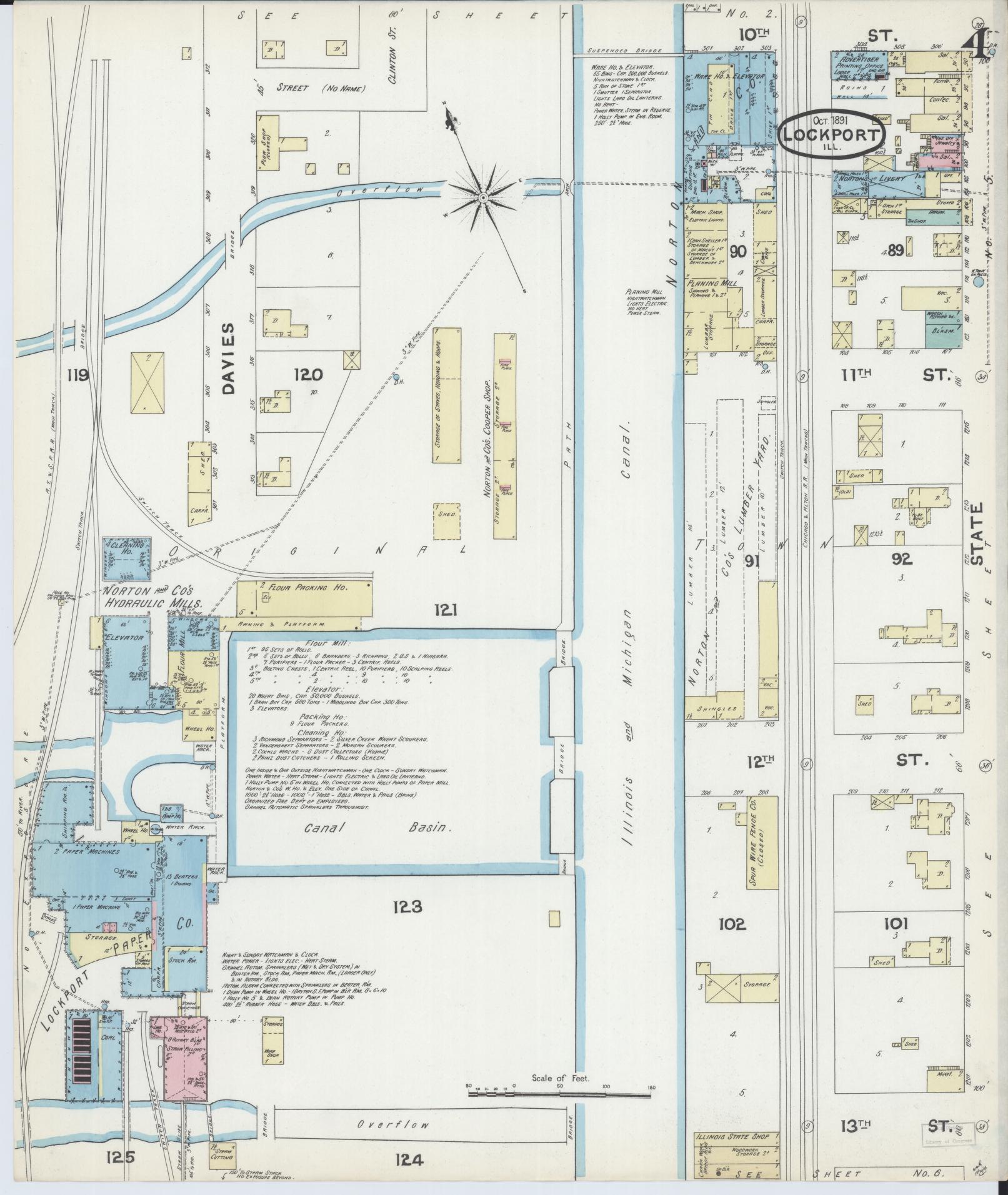 Sanborn Fire Insurance Map from Lockport, Will County, Illinois (1891), Sheet #0004 - Historic Sanborn Fire Insurance Map Print, vintage old map wall art, antique decor, genealogy gift, Illinois Illinois map