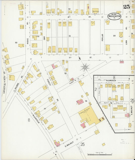 Sanborn Fire Insurance Map from Washington, Washington County, Pennsylvania (1900), Sheet #0025 - Historic Sanborn Fire Insurance Map Print, vintage old map wall art, antique decor, genealogy gift, Sanborn Fire Insurance Map from Washington Washington map