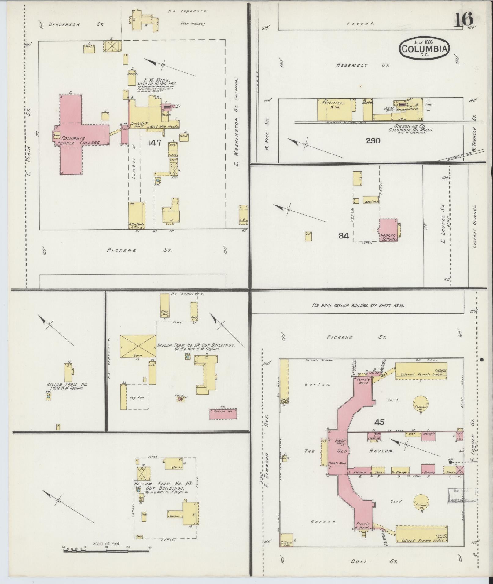 Sanborn Fire Insurance Map from Columbia, Richland County, South Carolina (1893), Sheet #0016 - Historic Sanborn Fire Insurance Map Print, vintage old map wall art, antique decor, genealogy gift, South Carolina South Carolina map