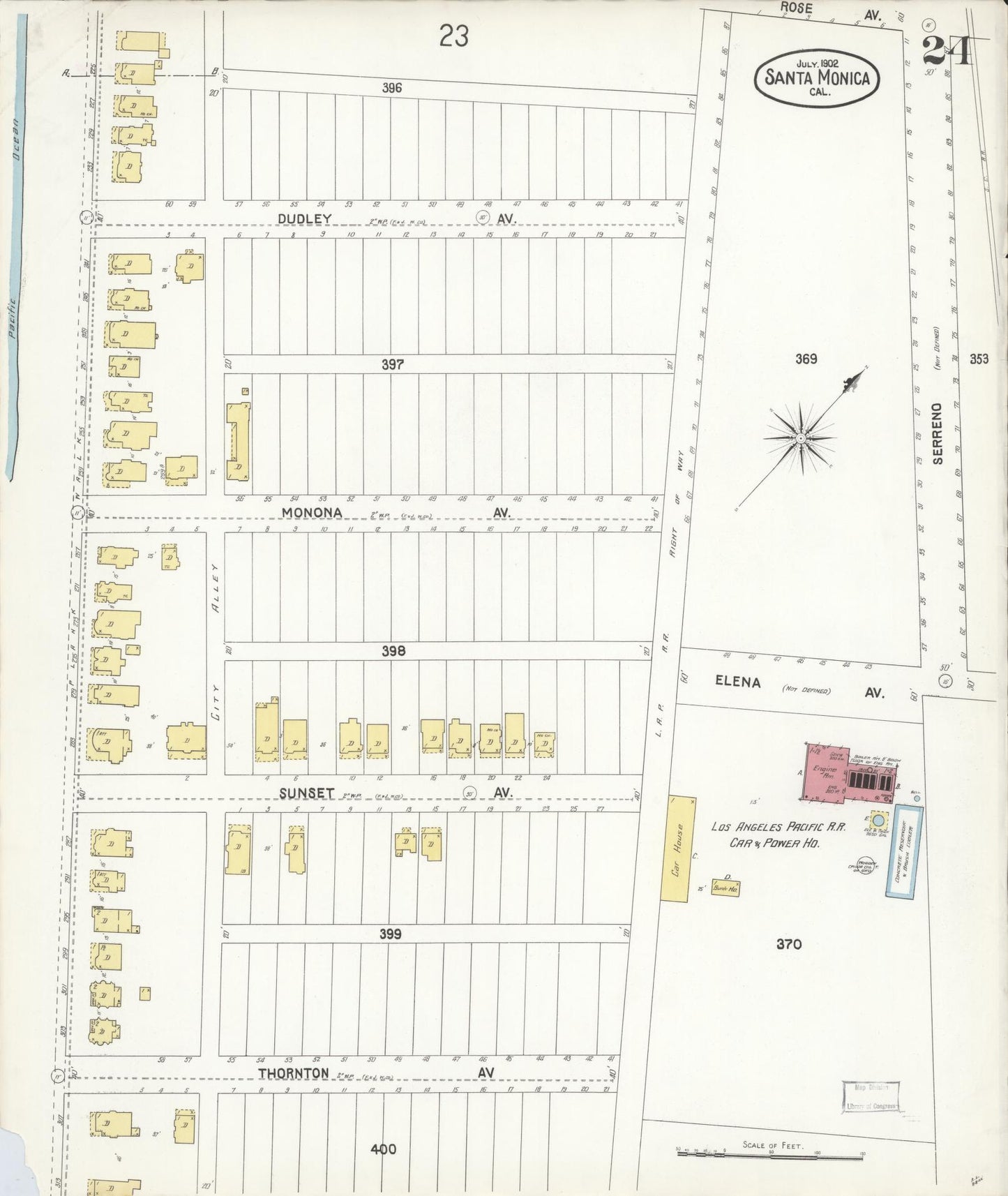 Sanborn Fire Insurance Map from Santa Monica, Los Angeles County, California (1902), Sheet #0024 - Complete Map Set gallery image, historic Sanborn map, vintage wall art, California California