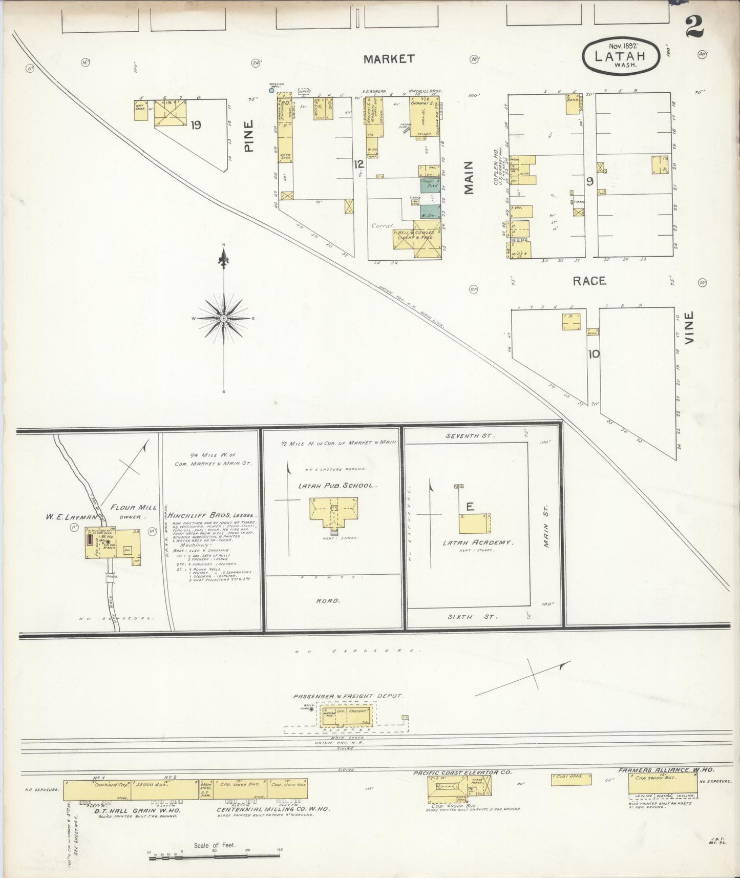 Sanborn Fire Insurance Map from Latah, Spokane County, Washington (1892), Sheet #0002 - Complete Map Set gallery image, historic Sanborn map, vintage wall art, Washington Washington