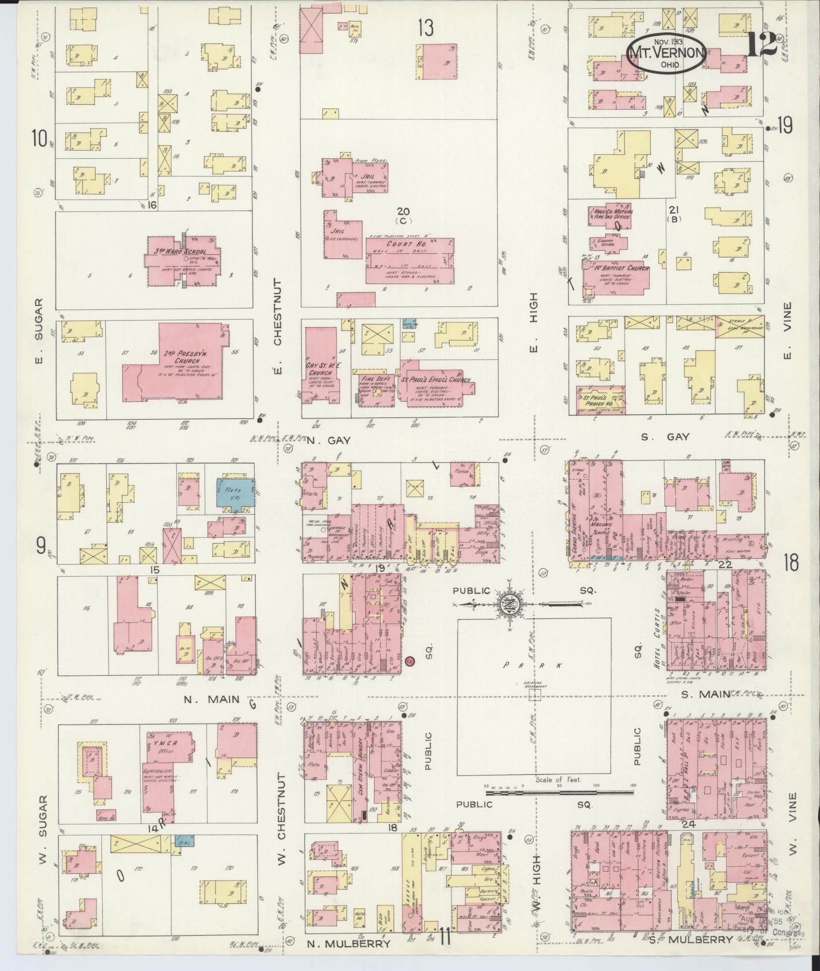 Sanborn Fire Insurance Map from Mount Vernon, Knox County, Ohio (1913), Sheet #0012 - Historic Sanborn Fire Insurance Map Print, vintage old map wall art, antique decor, genealogy gift, Ohio Ohio map