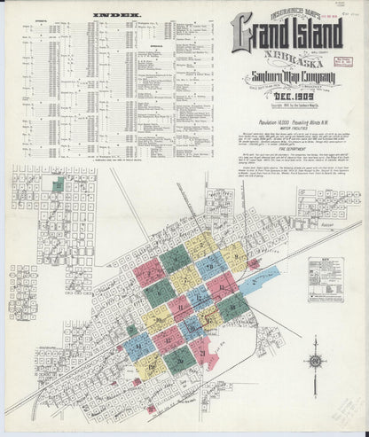 Sanborn Fire Insurance Map from Grand Island, Hall County, Nebraska (1909), Sheet #0001 - Complete Map Set gallery image, historic Sanborn map, vintage wall art, Nebraska Nebraska