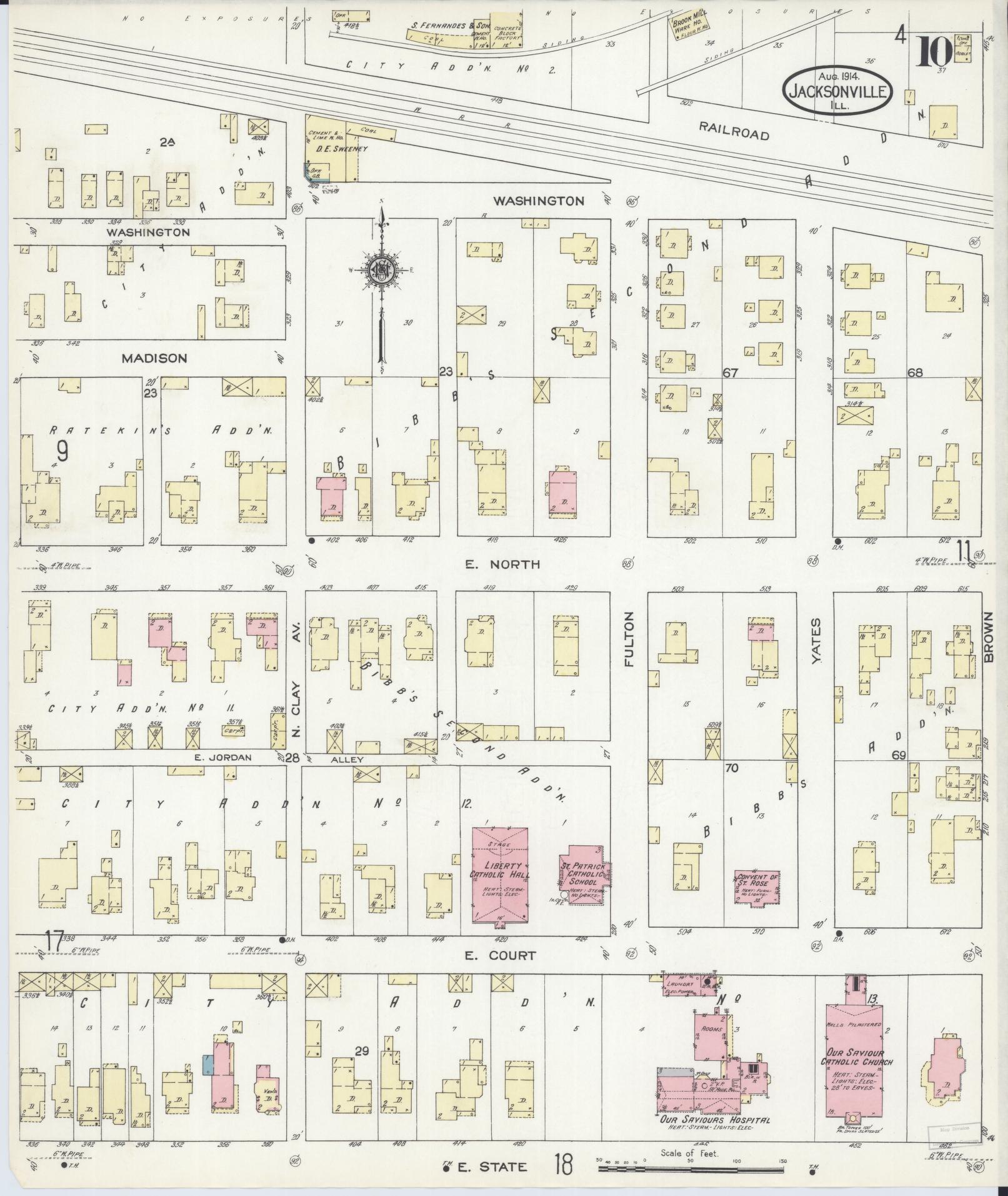 Sanborn Fire Insurance Map from Jacksonville, Morgan County, Illinois (1914), Sheet #0010 - Complete Map Set gallery image, historic Sanborn map, vintage wall art, Illinois Illinois