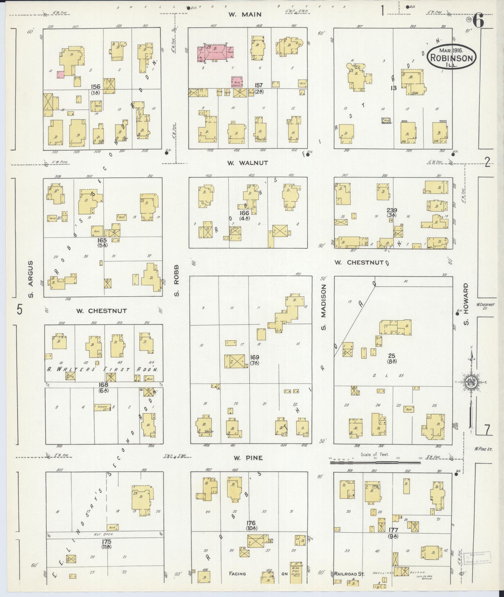Sanborn Fire Insurance Map from Robinson, Crawford County, Illinois (1916), Sheet #0006 - Complete Map Set gallery image, historic Sanborn map, vintage wall art, Illinois Illinois