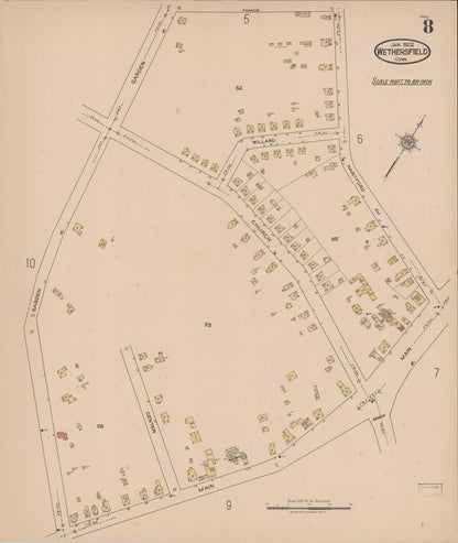 Sanborn Fire Insurance Map from Wethersfield, Hartford County, Connecticut (1922), Sheet #0008 - Complete Map Set gallery image, historic Sanborn map, vintage wall art, Connecticut Connecticut