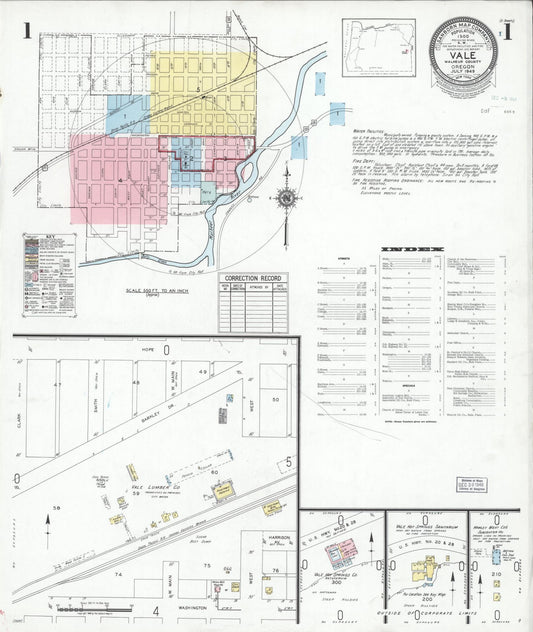 Sanborn Fire Insurance Map from Vale, Malheur County, Oregon (1949), Sheet #0001 - Historic Sanborn Fire Insurance Map Print, vintage old map wall art, antique decor, genealogy gift, Oregon Oregon map