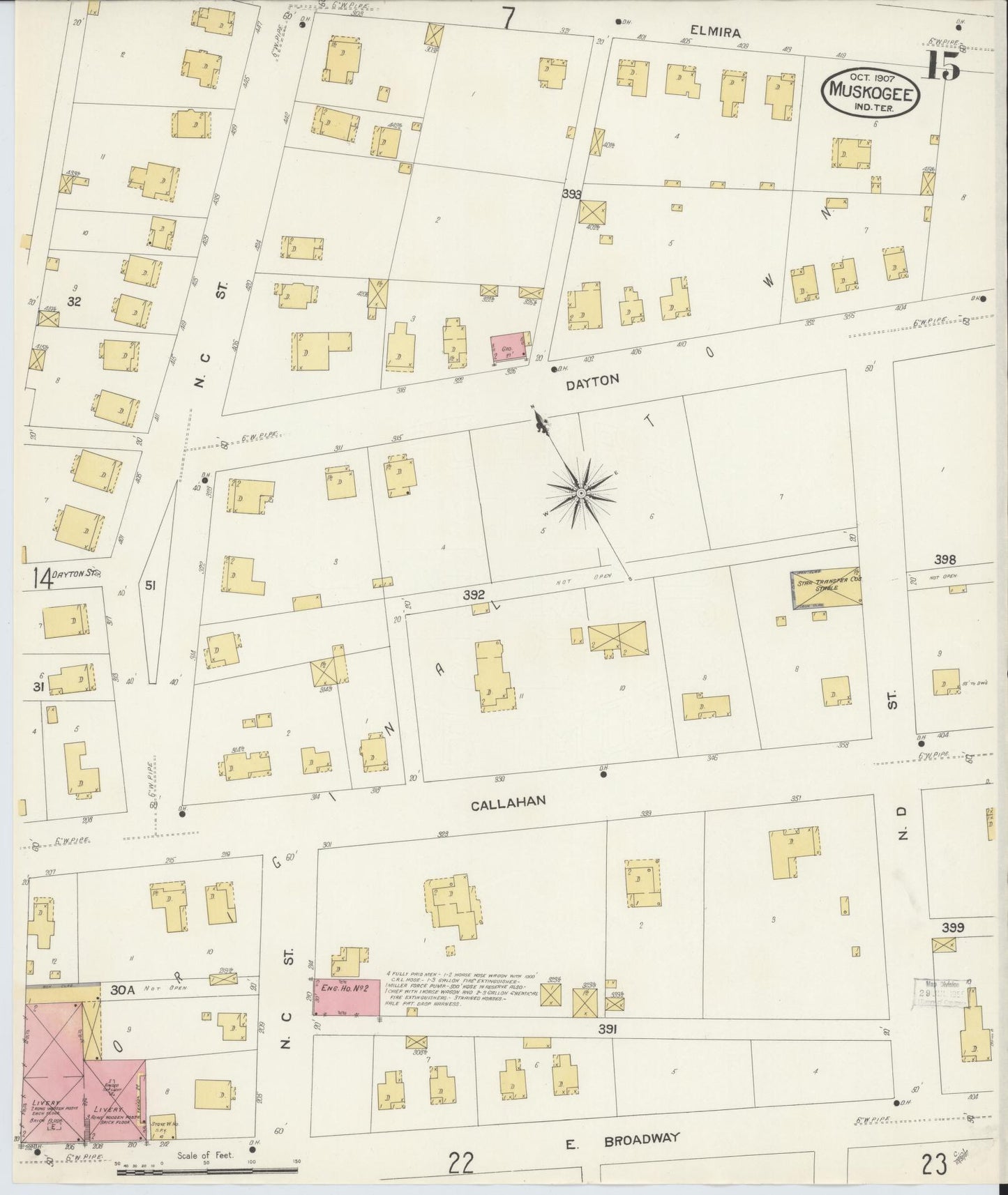 Sanborn Fire Insurance Map from Muskogee, Muskogee County, Oklahoma (1907), Sheet #0015 - Complete Map Set gallery image, historic Sanborn map, vintage wall art, Oklahoma Oklahoma