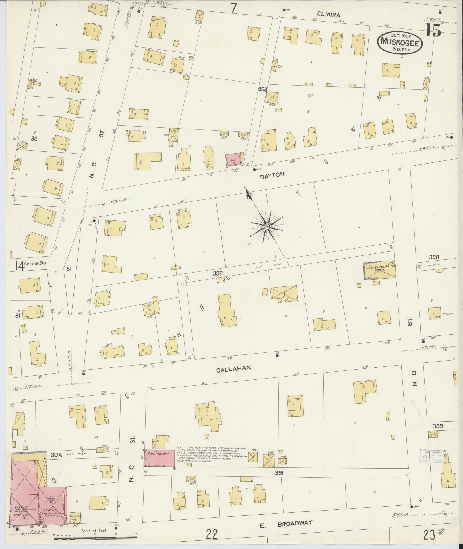 Sanborn Fire Insurance Map from Muskogee, Muskogee County, Oklahoma (1907), Sheet #0015 - Complete Map Set gallery image, historic Sanborn map, vintage wall art, Oklahoma Oklahoma