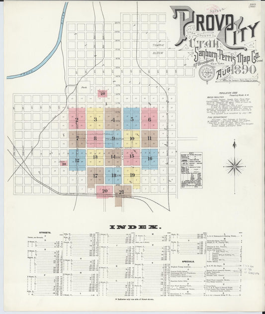 Sanborn Fire Insurance Map from Provo, Utah County, Utah (1890), Sheet #0001 - Historic Sanborn Fire Insurance Map Print, vintage old map wall art, antique decor, genealogy gift, Provo Utah map