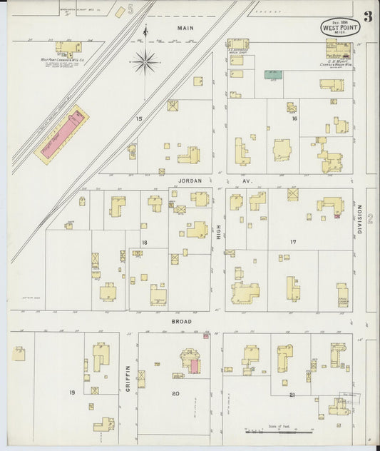 Sanborn Fire Insurance Map from West Point, Clay County, Mississippi (1894), Sheet #0003 - Historic Sanborn Fire Insurance Map Print, vintage old map wall art, antique decor, genealogy gift, Mississippi Mississippi map