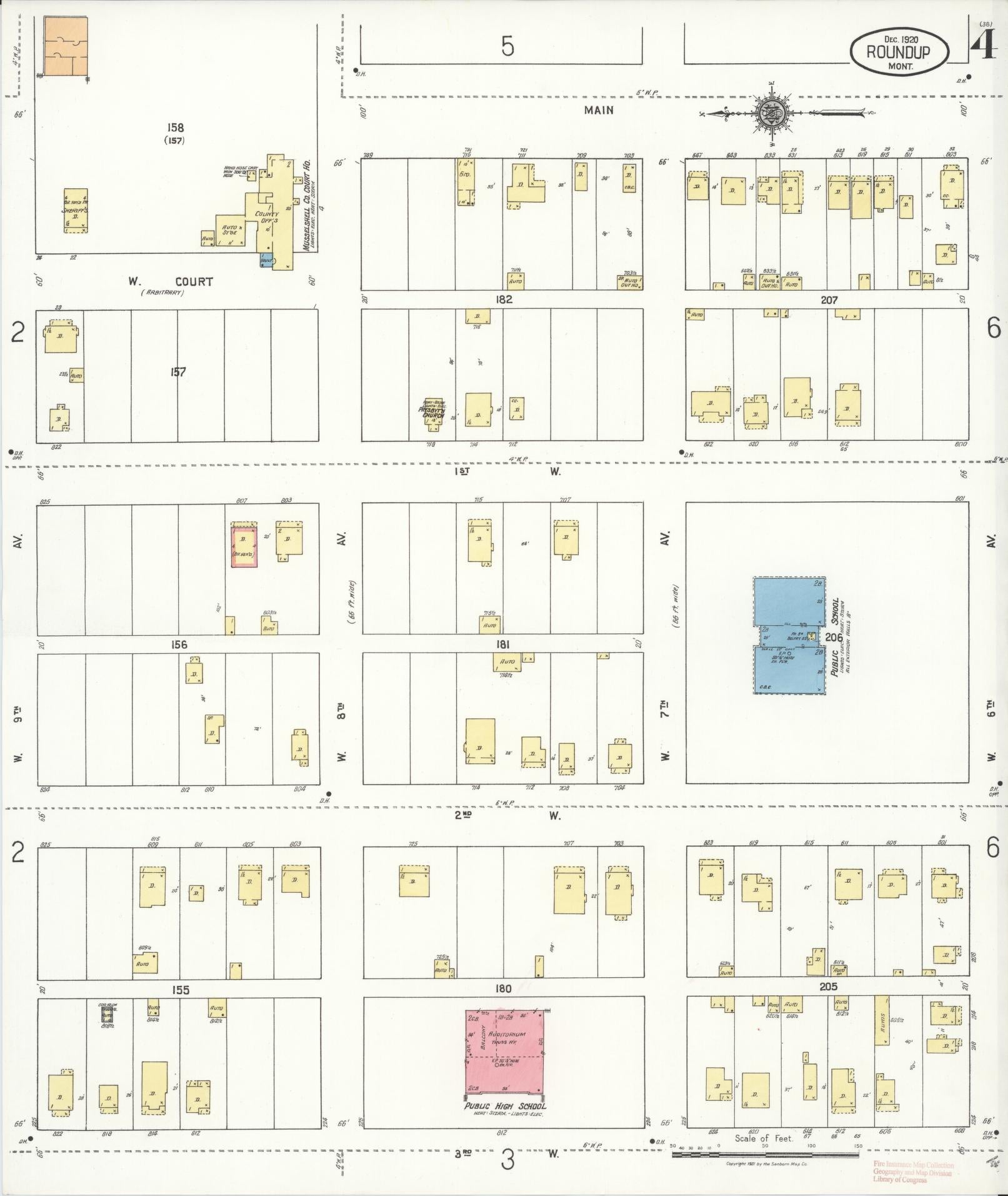 Sanborn Fire Insurance Map from Roundup, Musselshell County, Montana (1920), Sheet #0004 - Historic Sanborn Fire Insurance Map Print, vintage old map wall art, antique decor, genealogy gift, Montana Montana map
