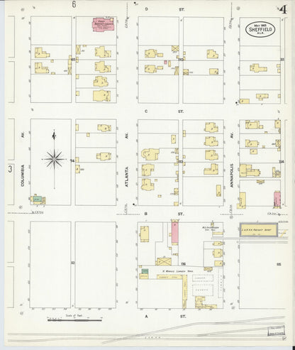 Sanborn Fire Insurance Map from Sheffield, Colbert County, Alabama (1908), Sheet #0004 - Complete Map Set gallery image, historic Sanborn map, vintage wall art, Alabama Alabama