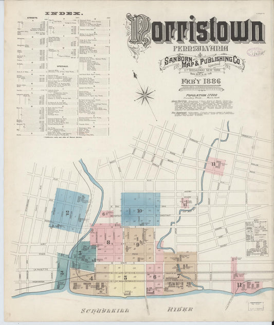 Sanborn Fire Insurance Map from Norristown, Montgomery County, Pennsylvania (1886), Sheet #0001 - Historic Sanborn Fire Insurance Map Print, vintage old map wall art, antique decor, genealogy gift, Pennsylvania Pennsylvania map