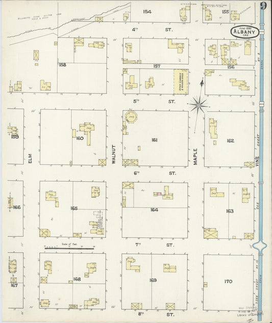 Sanborn Fire Insurance Map from Albany, Linn County, Oregon (1890), Sheet #0009 - Historic Sanborn Fire Insurance Map Print, vintage old map wall art, antique decor, genealogy gift, Oregon Oregon map