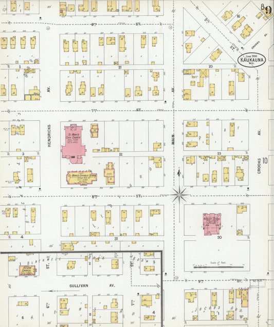 Sanborn Fire Insurance Map from Kaukauna, Outagamie County, Wisconsin (1900), Sheet #0009 - Historic Sanborn Fire Insurance Map Print, vintage old map wall art, antique decor, genealogy gift, Wisconsin Wisconsin map