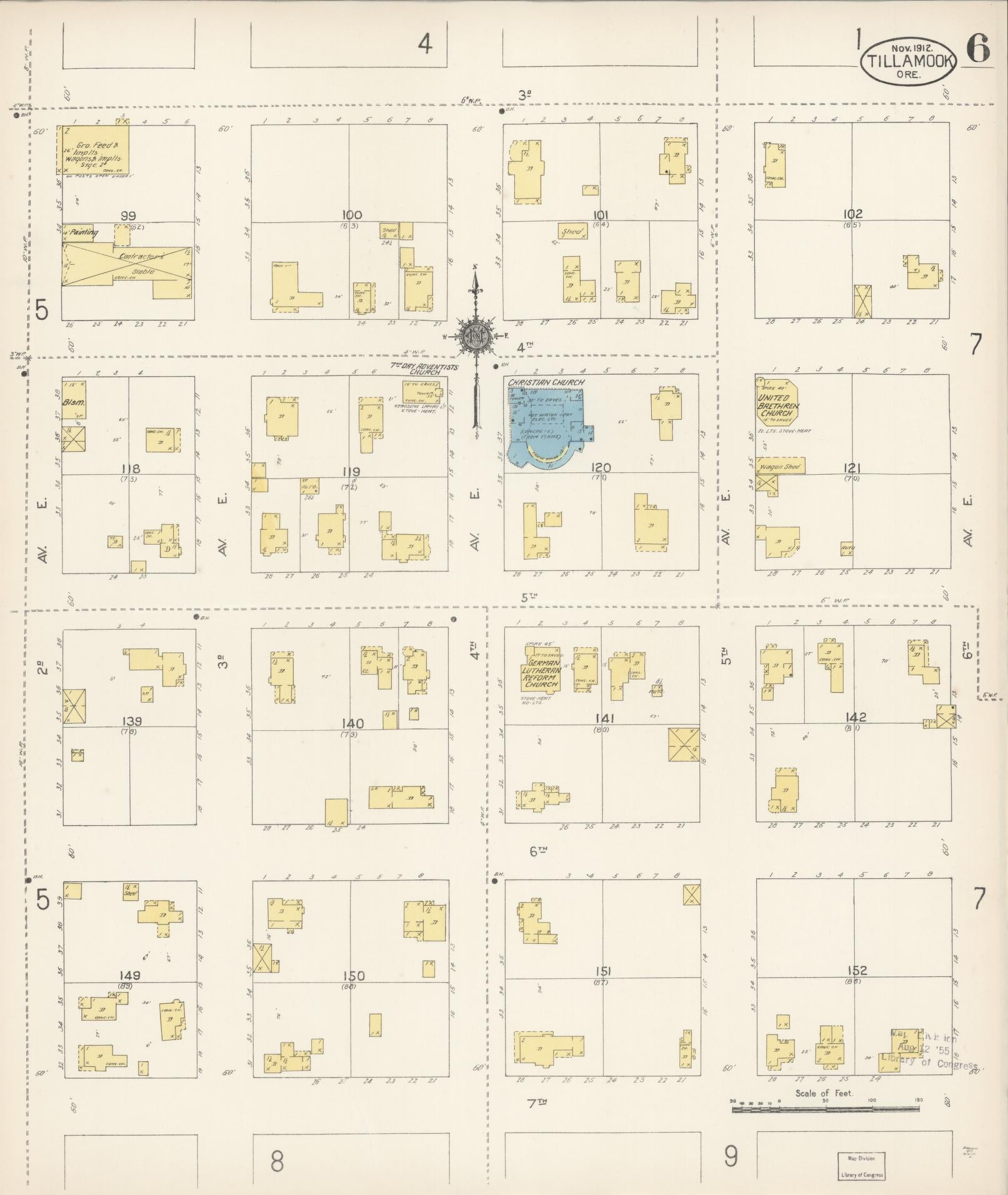 Sanborn Fire Insurance Map from Tillamook, Tillamook County, Oregon (1912), Sheet #0006 - Complete Map Set gallery image, historic Sanborn map, vintage wall art, Oregon Oregon