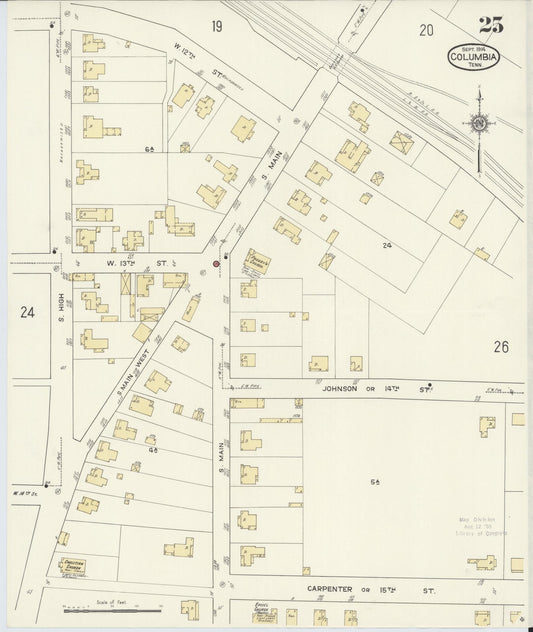 Sanborn Fire Insurance Map from Columbia, Maury County, Tennessee (1914), Sheet #0025 - Historic Sanborn Fire Insurance Map Print, vintage old map wall art, antique decor, genealogy gift, Tennessee Tennessee map