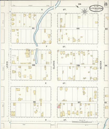 Sanborn Fire Insurance Map from Livingston, Park County, Montana (1891), Sheet #0008 - Complete Map Set gallery image, historic Sanborn map, vintage wall art, Montana Montana