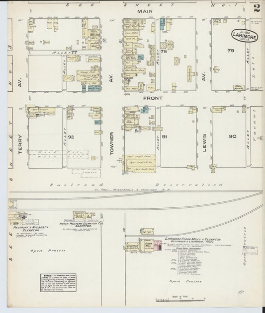 Sanborn Fire Insurance Map from Larimore, Grand Forks County, North Dakota (1884), Sheet #0002 - Historic Sanborn Fire Insurance Map Print, vintage old map wall art, antique decor, genealogy gift, North Dakota North Dakota map