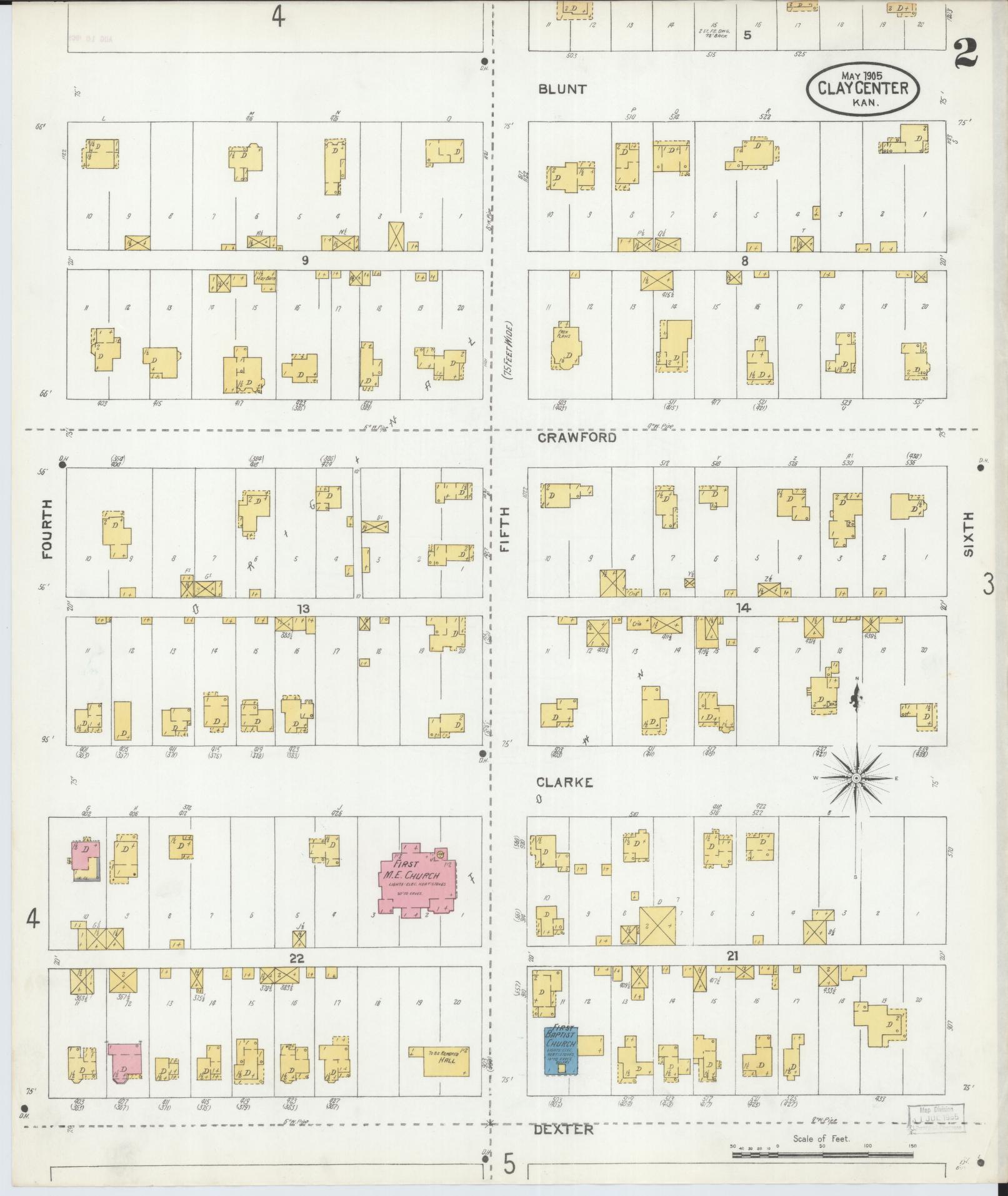 Sanborn Fire Insurance Map from Clay Center, Clay County, Kansas (1905), Sheet #0002 - Historic Sanborn Fire Insurance Map Print, vintage old map wall art, antique decor, genealogy gift, Kansas Kansas map