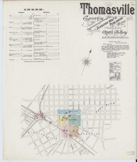 Sanborn Fire Insurance Map from Thomasville, Thomas County, Georgia (1889), Sheet #0001 - Complete Map Set gallery image, historic Sanborn map, vintage wall art, Georgia Georgia