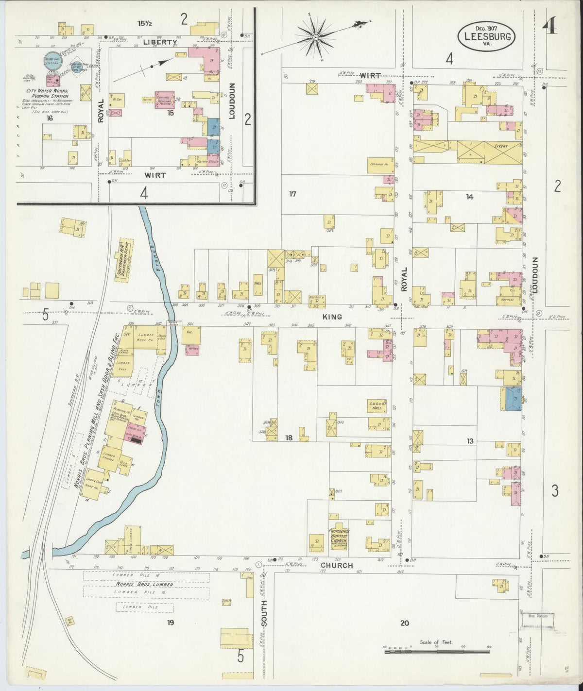 Sanborn Fire Insurance Map from Leesburg, Loudoun County, Virginia (1907), Sheet #0004 - Complete Map Set gallery image, historic Sanborn map, vintage wall art, Virginia Virginia