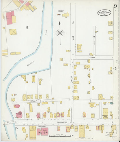 Sanborn Fire Insurance Map from Punxsutawney, Jefferson County, Pennsylvania (1906), Sheet #0009 - Historic Sanborn Fire Insurance Map Print, vintage old map wall art, antique decor, genealogy gift, Pennsylvania Pennsylvania map