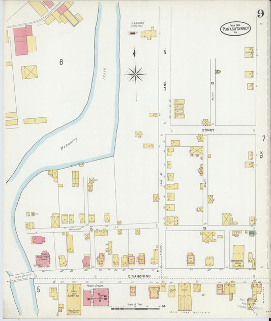 Sanborn Fire Insurance Map from Punxsutawney, Jefferson County, Pennsylvania (1906), Sheet #0009 - Historic Sanborn Fire Insurance Map Print, vintage old map wall art, antique decor, genealogy gift, Pennsylvania Pennsylvania map