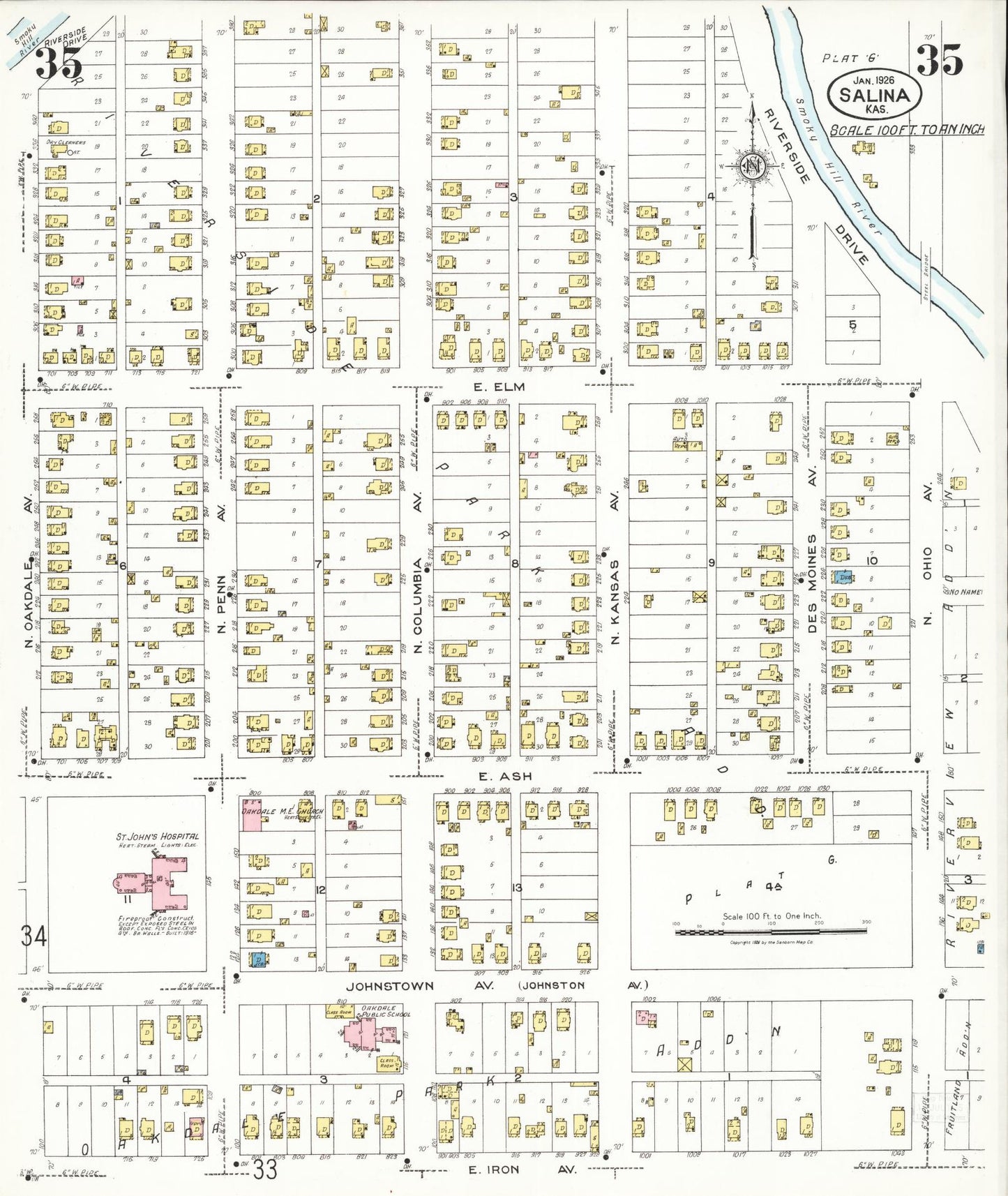 Sanborn Fire Insurance Map from Salina, Saline County, Kansas (1926), Sheet #0035 - Complete Map Set gallery image, historic Sanborn map, vintage wall art, Kansas Kansas
