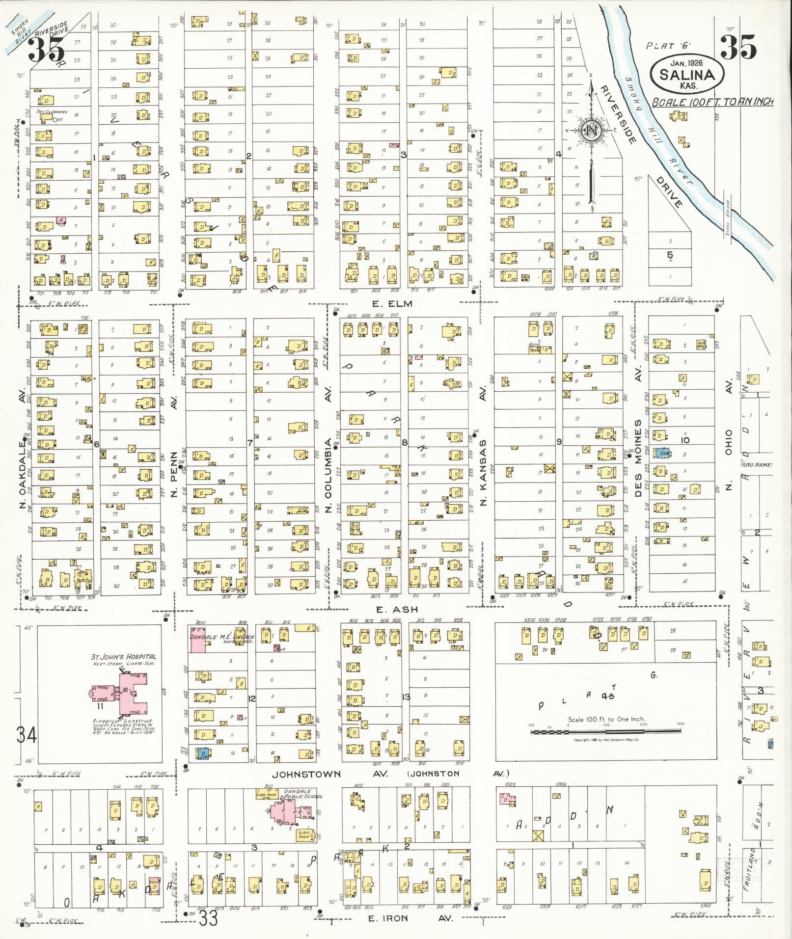 Sanborn Fire Insurance Map from Salina, Saline County, Kansas (1926), Sheet #0035 - Complete Map Set gallery image, historic Sanborn map, vintage wall art, Kansas Kansas