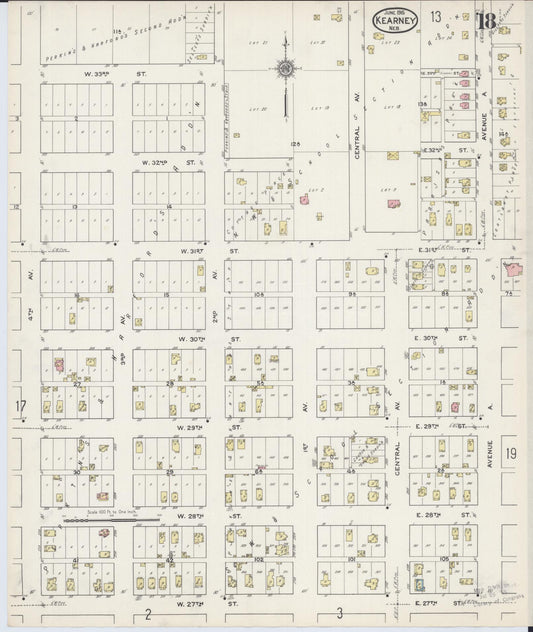 Sanborn Fire Insurance Map from Kearney, Buffalo County, Nebraska (1915), Sheet #0018 - Historic Sanborn Fire Insurance Map Print, vintage old map wall art, antique decor, genealogy gift, Nebraska Nebraska map