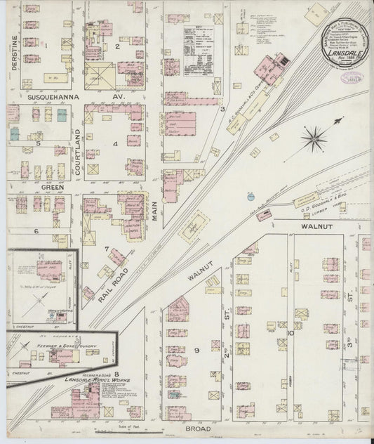 Sanborn Fire Insurance Map from Lansdale, Montgomery County, Pennsylvania (1886), Sheet #0001 - Historic Sanborn Fire Insurance Map Print, vintage old map wall art, antique decor, genealogy gift, Pennsylvania Pennsylvania map