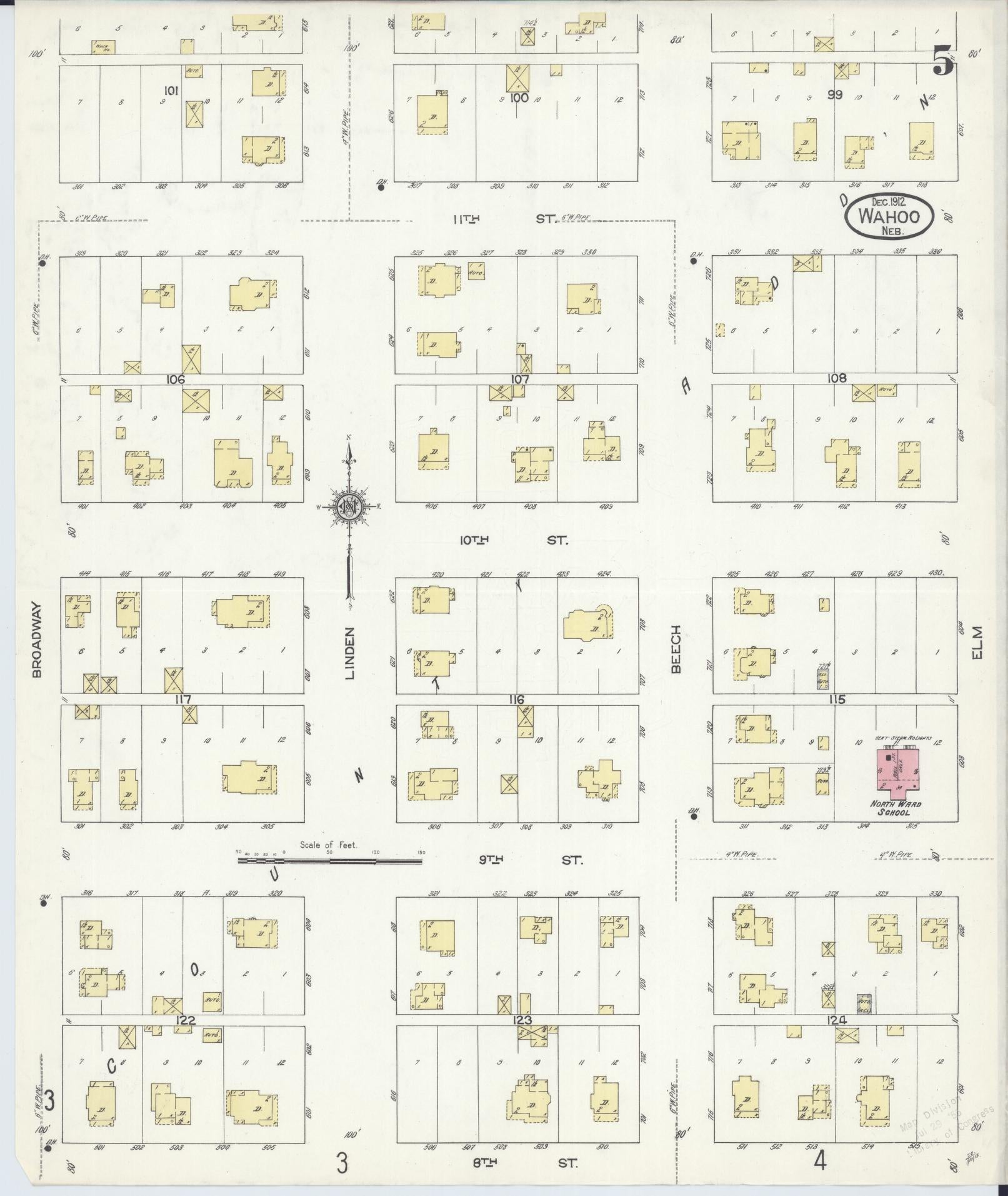 Sanborn Fire Insurance Map from Wahoo, Saunders County, Nebraska (1912), Sheet #0005 - Complete Map Set gallery image, historic Sanborn map, vintage wall art, Nebraska Nebraska