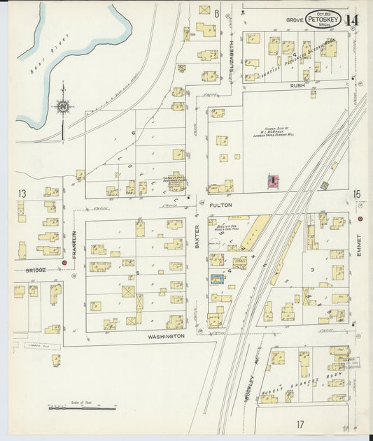 Sanborn Fire Insurance Map from Petoskey, Emmet County, Michigan (1913), Sheet #0014 - Historic Sanborn Fire Insurance Map Print, vintage old map wall art, antique decor, genealogy gift, Michigan Michigan map