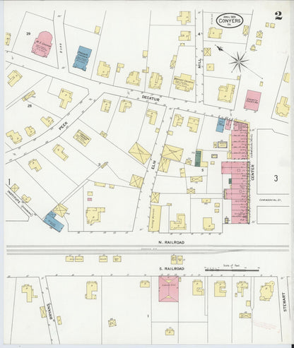 Sanborn Fire Insurance Map from Conyers, Rockdale County, Georgia (1909), Sheet #0002 - Complete Map Set gallery image, historic Sanborn map, vintage wall art, Georgia Georgia