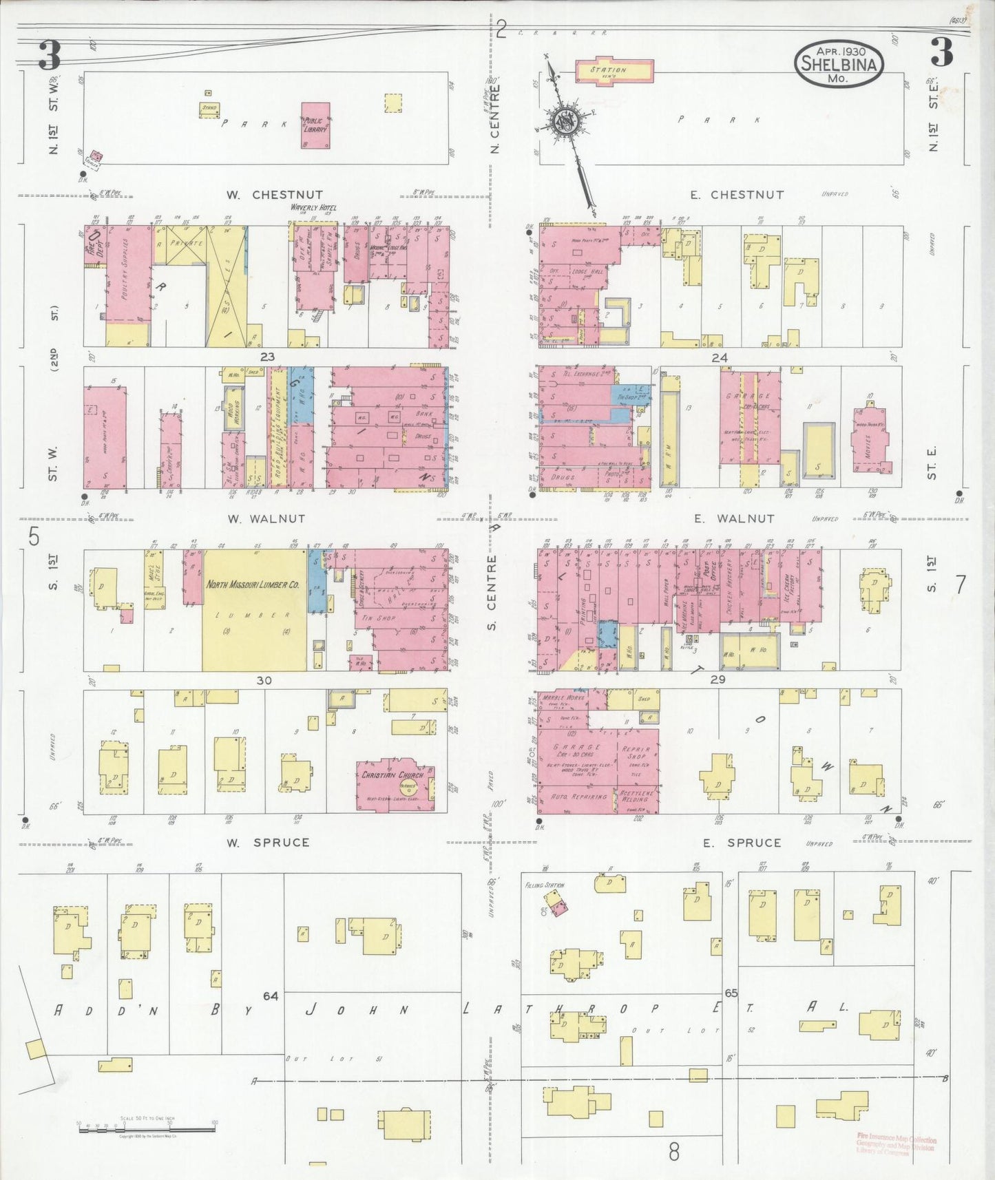 Sanborn Fire Insurance Map from Shelbina, Shelby County, Missouri (1930), Sheet #0003 - Complete Map Set gallery image, historic Sanborn map, vintage wall art, Missouri Missouri