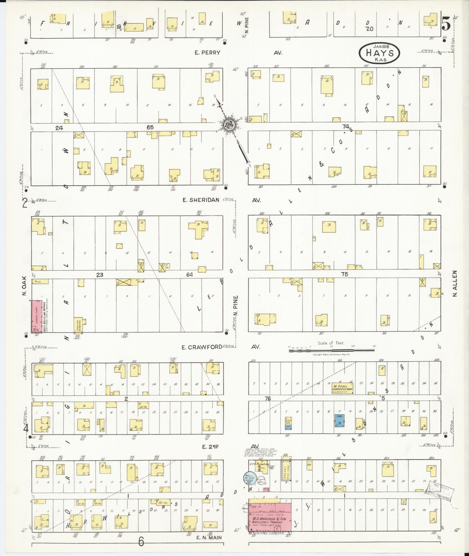 Sanborn Fire Insurance Map from Hays, Ellis County, Kansas (1918), Sheet #0005 - Historic Sanborn Fire Insurance Map Print, vintage old map wall art, antique decor, genealogy gift, Kansas Kansas map
