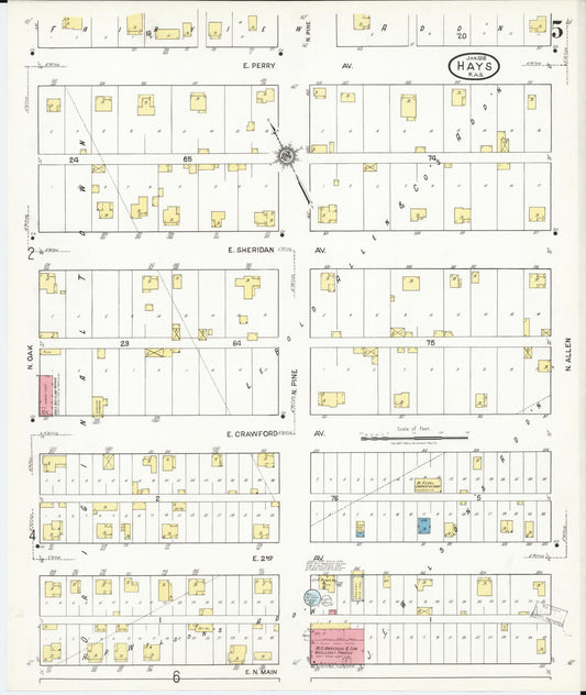 Sanborn Fire Insurance Map from Hays, Ellis County, Kansas (1918), Sheet #0005 - Historic Sanborn Fire Insurance Map Print, vintage old map wall art, antique decor, genealogy gift, Kansas Kansas map