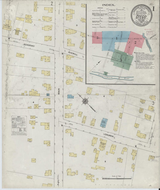 Sanborn Fire Insurance Map from Otego, Otsego County, New York (1910), Sheet #0001 - Complete Map Set gallery image, historic Sanborn map, vintage wall art, New York New York