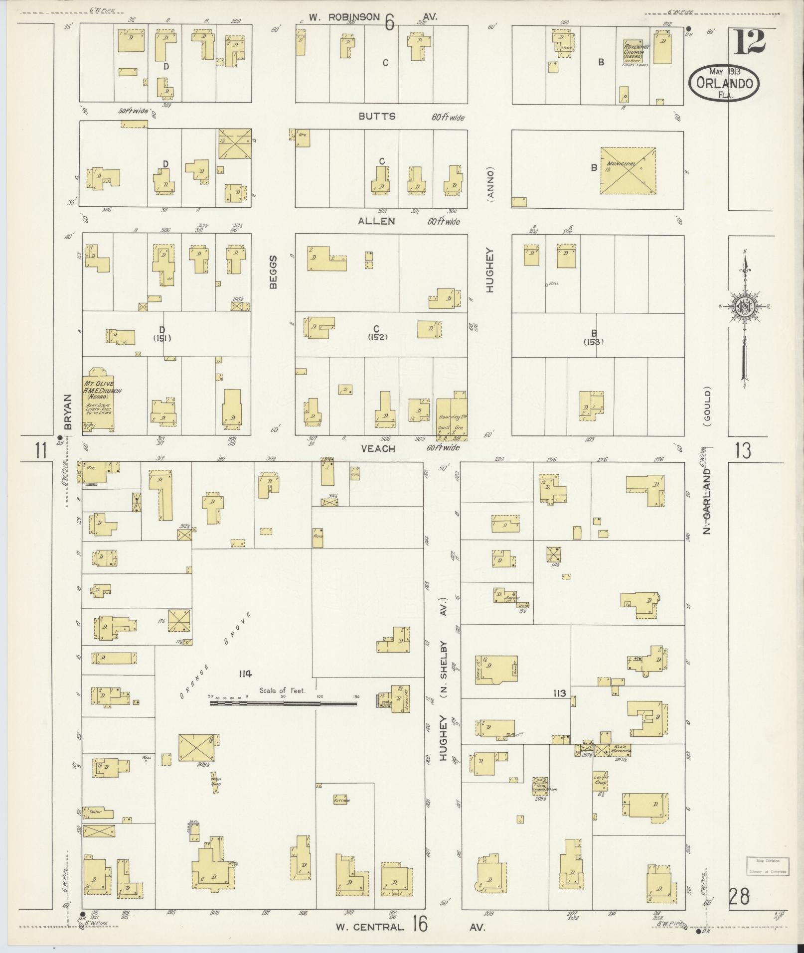Sanborn Fire Insurance Map from Orlando, Orange County, Florida (1913), Sheet #0012 - Historic Sanborn Fire Insurance Map Print, vintage old map wall art, antique decor, genealogy gift, Florida Florida map