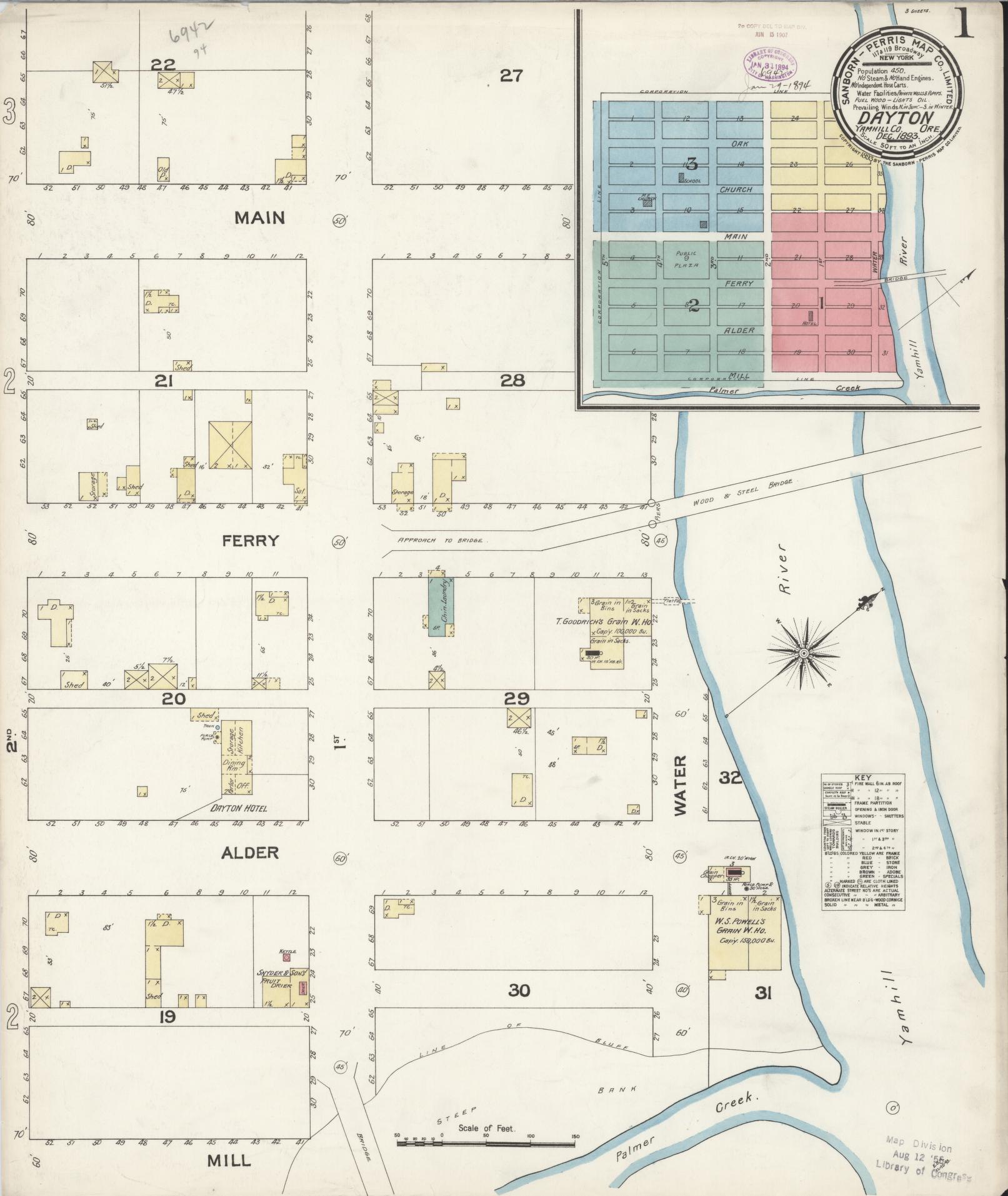 Sanborn Fire Insurance Map from Dayton, Yamhill County, Oregon (1893), Sheet #0001 - Complete Map Set gallery image, historic Sanborn map, vintage wall art, Oregon Oregon