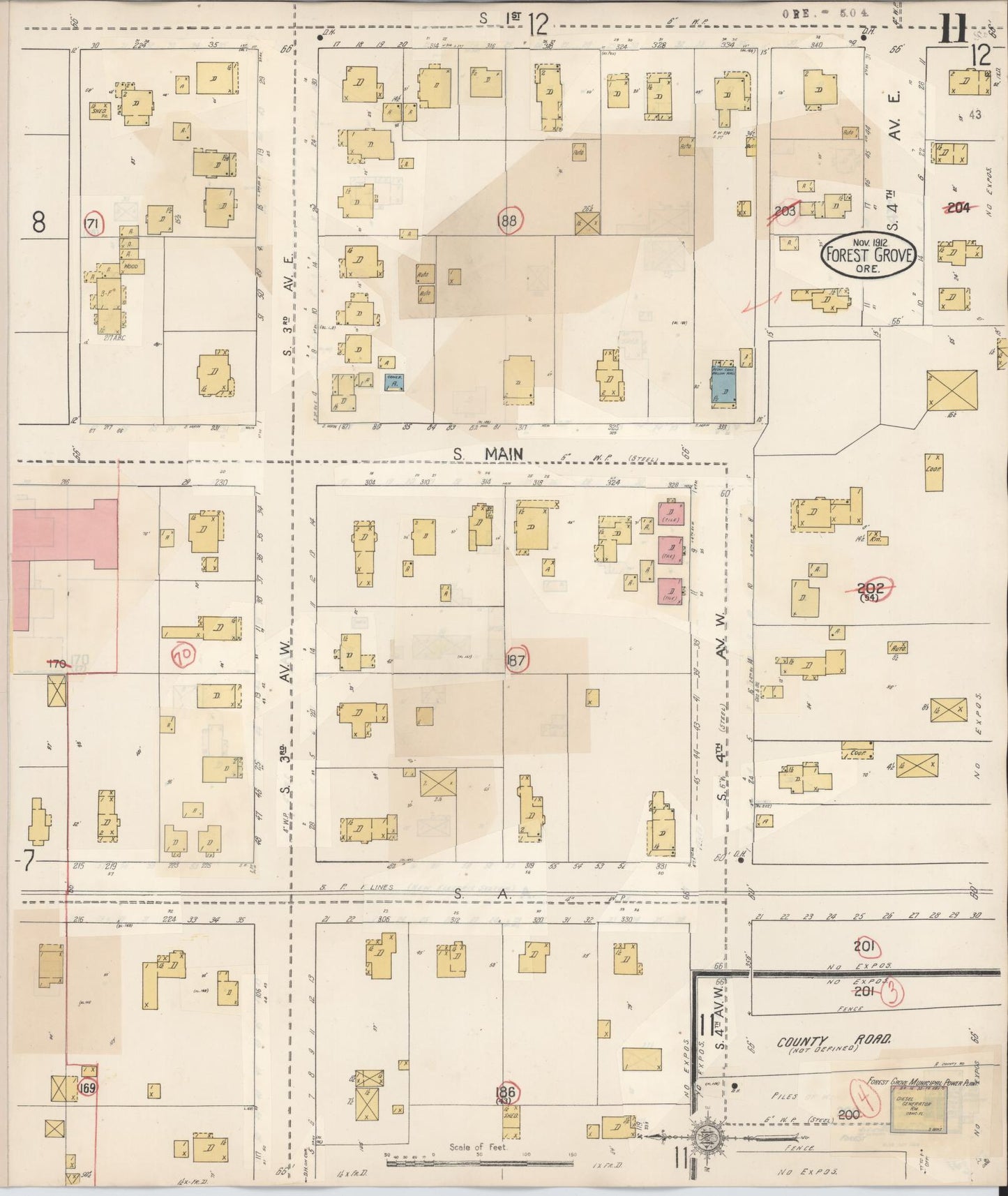 Sanborn Fire Insurance Map from Forest Grove, Washington County, Oregon (1939), Sheet #0011 - Historic Sanborn Fire Insurance Map Print, vintage old map wall art, antique decor, genealogy gift, Oregon Oregon map