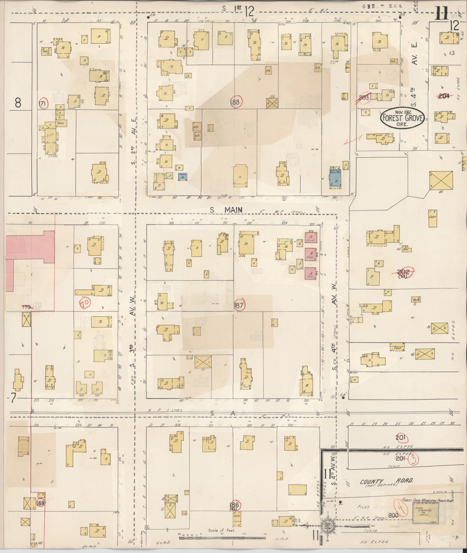 Sanborn Fire Insurance Map from Forest Grove, Washington County, Oregon (1939), Sheet #0011 - Historic Sanborn Fire Insurance Map Print, vintage old map wall art, antique decor, genealogy gift, Oregon Oregon map
