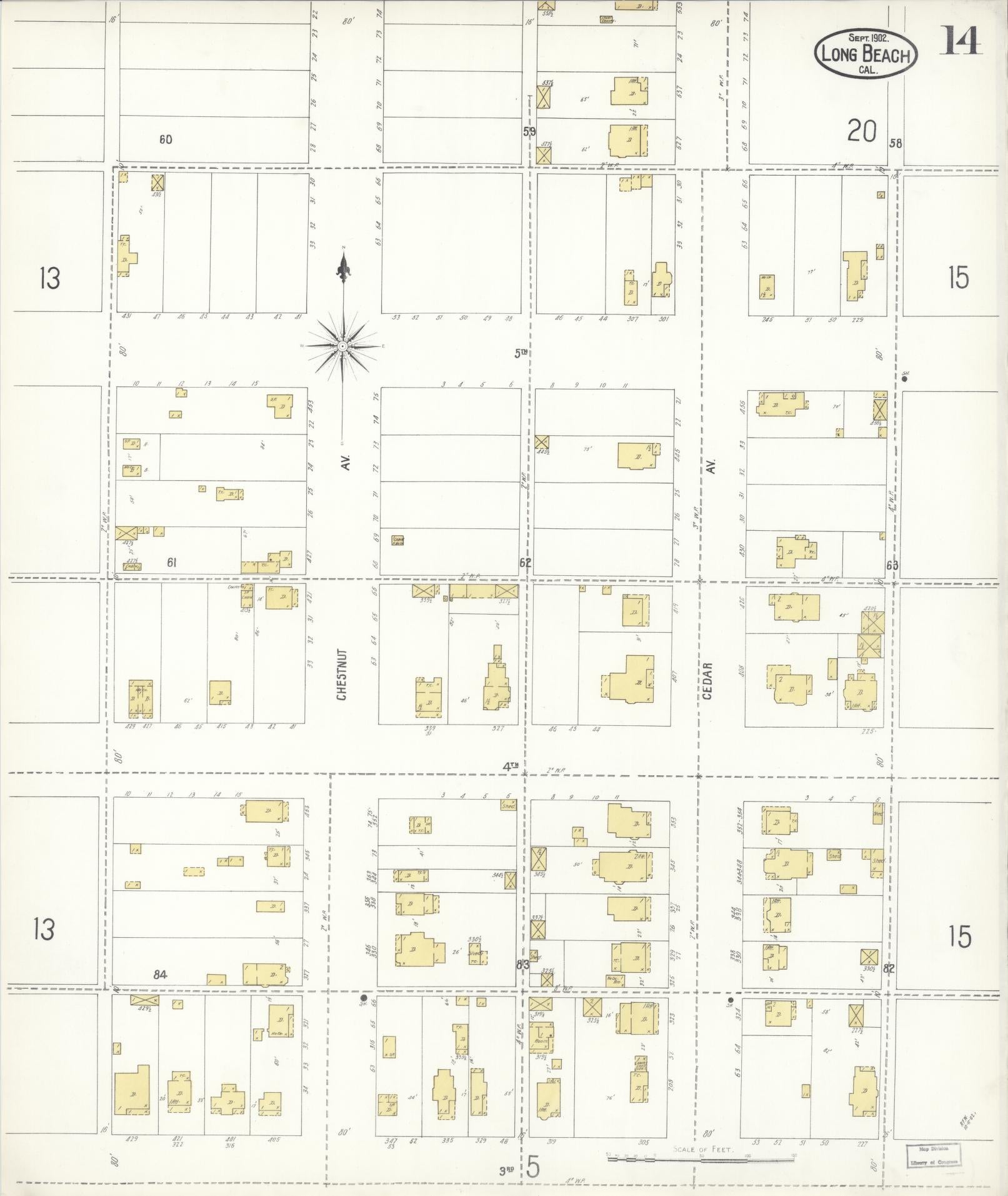 Sanborn Fire Insurance Map from Long Beach, Los Angeles County, California (1902), Sheet #0014 - Historic Sanborn Fire Insurance Map Print, vintage old map wall art, antique decor, genealogy gift, California California map
