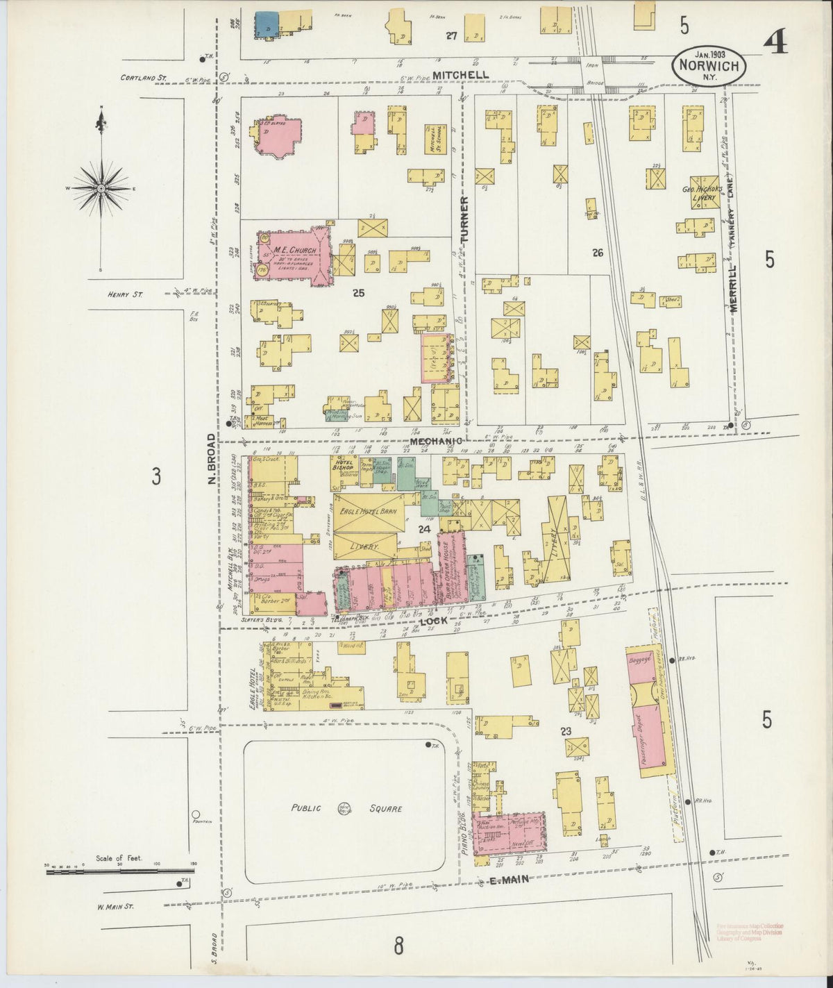 Sanborn Fire Insurance Map from Norwich, Chenango County, New York (1903), Sheet #0004 - Complete Map Set gallery image, historic Sanborn map, vintage wall art, New York New York