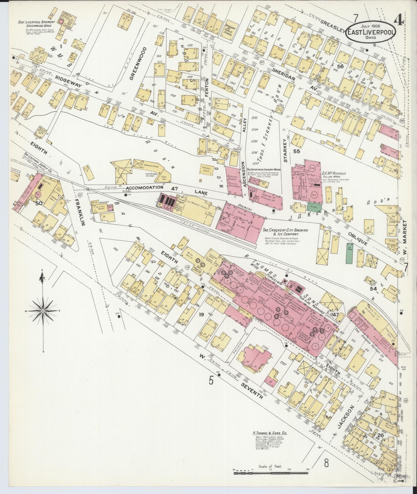 Sanborn Fire Insurance Map from East Liverpool, Columbiana County, Ohio (1908), Sheet #0004 - Historic Sanborn Fire Insurance Map Print, vintage old map wall art, antique decor, genealogy gift, Ohio Ohio map