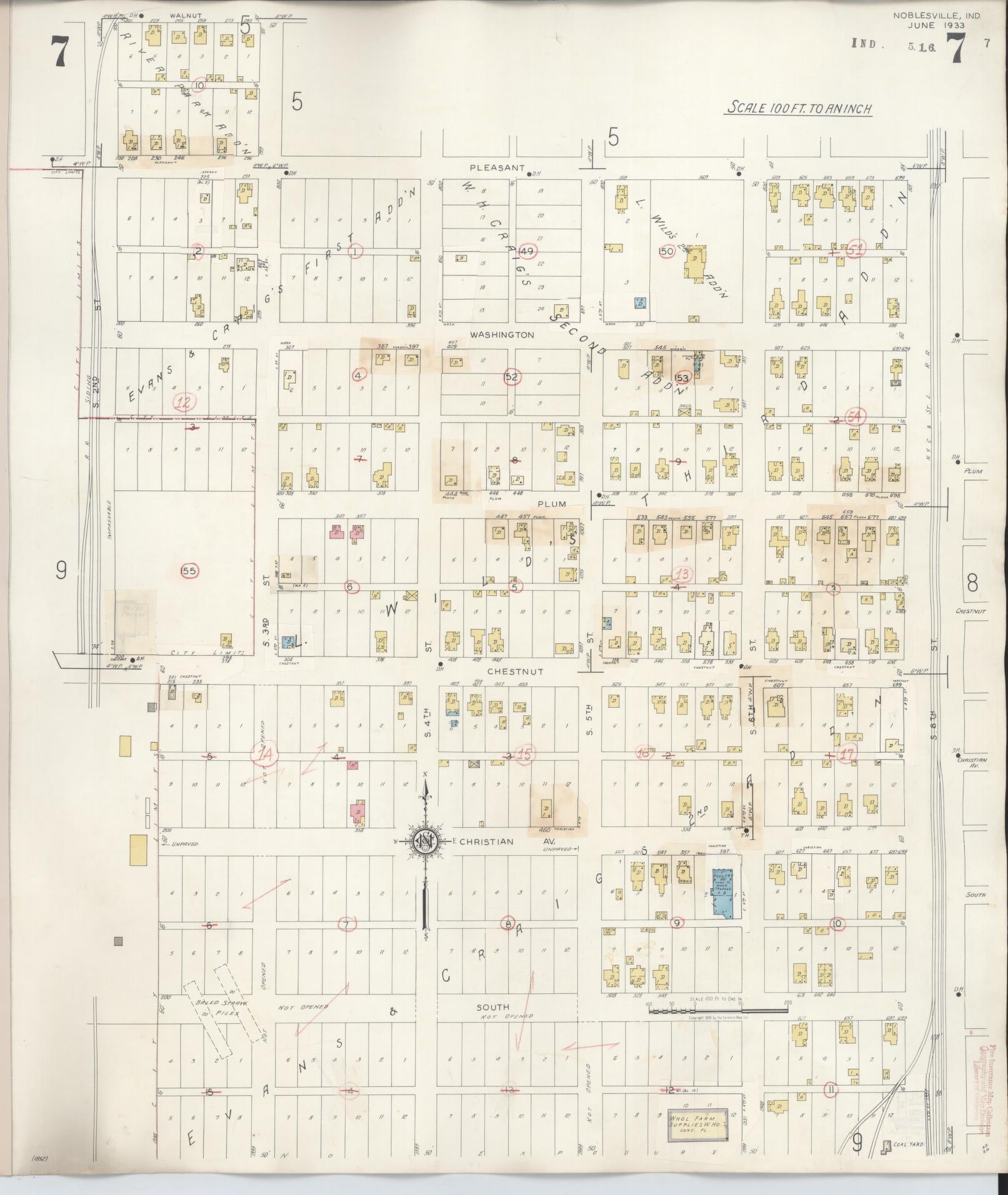Sanborn Fire Insurance Map from Noblesville, Hamilton County, Indiana (1947), Sheet #0007 - Complete Map Set gallery image, historic Sanborn map, vintage wall art, Indiana Indiana