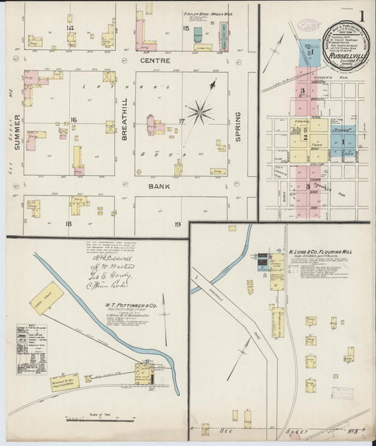 Sanborn Fire Insurance Map from Russellville, Logan County, Kentucky (1886), Sheet #0001 - Historic Sanborn Fire Insurance Map Print, vintage old map wall art, antique decor, genealogy gift, Kentucky Kentucky map