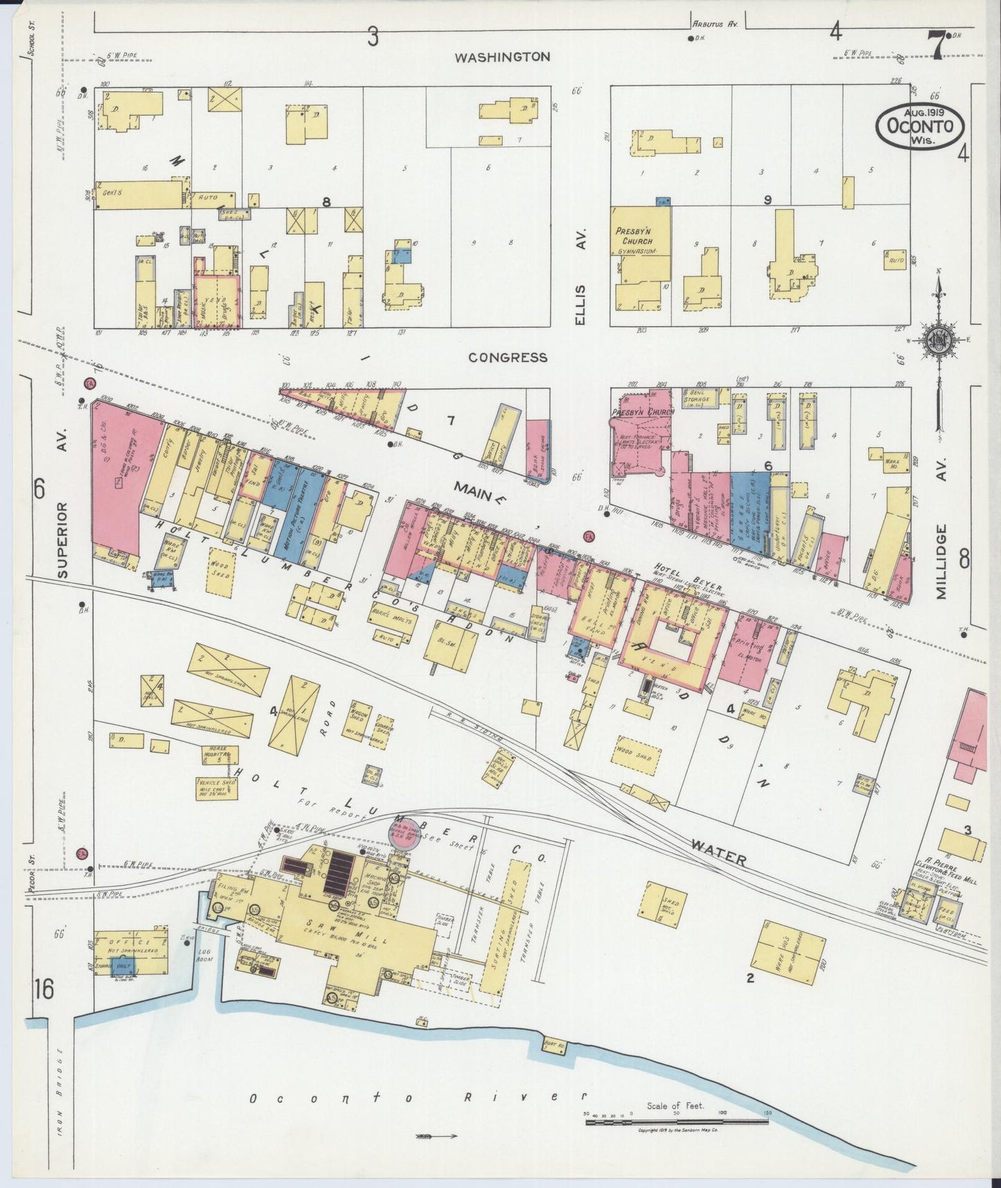 Sanborn Fire Insurance Map from Oconto, Oconto County, Wisconsin (1919), Sheet #0007 - Complete Map Set gallery image, historic Sanborn map, vintage wall art, Wisconsin Wisconsin